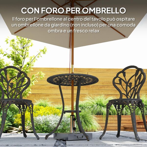 VivaGarden Salotto da Giardino con 2 Sedie e Tavolino Rotondo in Alluminio colore Bronzo
