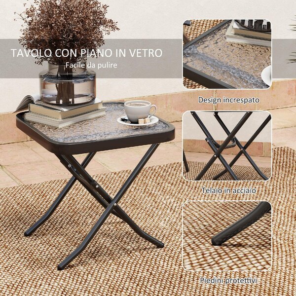 VivaGarden Salotto da Giardino con 2 Sedie Pieghevoli con Schienale Regolabile e Tavolino in Acciaio/Vetro/Rete traspirante colore Grigio