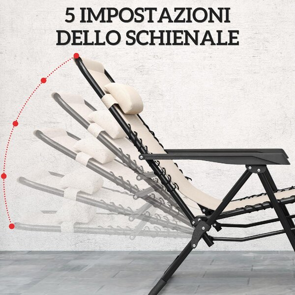 VivaGarden Salotto da Giardino con 2 Sedie Sdraio Pieghevoli con Schienale Regolabile e Tavolino colore Beige