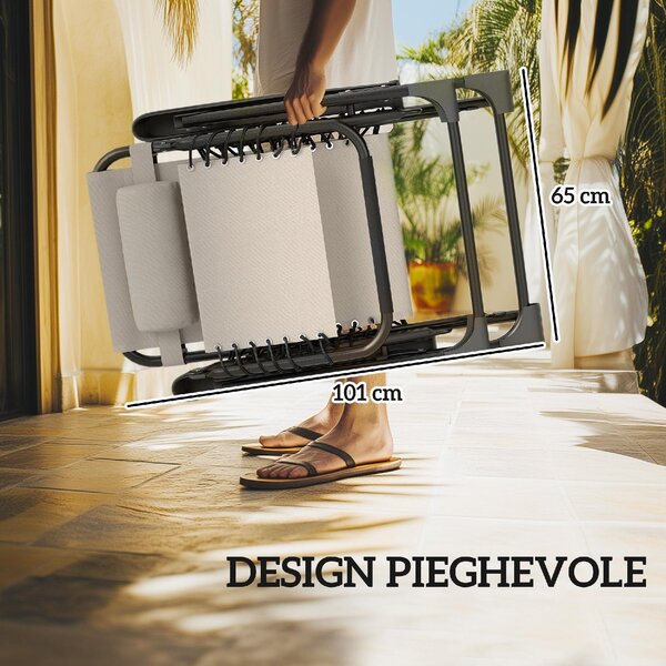 VivaGarden Salotto da Giardino con 2 Sedie Sdraio Pieghevoli con Schienale Regolabile e Tavolino colore Beige