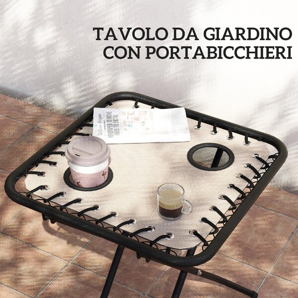 VivaGarden Salotto da Giardino con 2 Sedie Sdraio Pieghevoli con Schienale Regolabile e Tavolino colore Beige