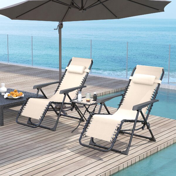 VivaGarden Salotto da Giardino con 2 Sedie Sdraio Pieghevoli con Schienale Regolabile e Tavolino colore Beige