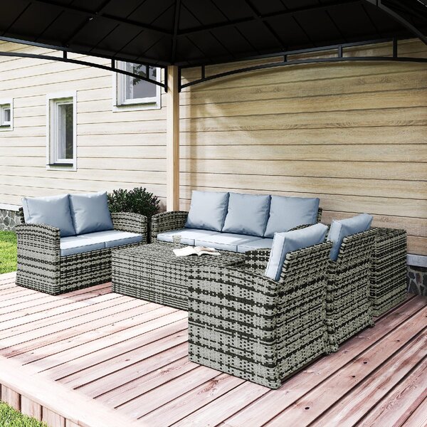 VivaGarden Salotto da Giardino con 2 Tavolini Contenitore 2 Divani e 2 Poltrone in Rattan e Acciaio colore Grigio