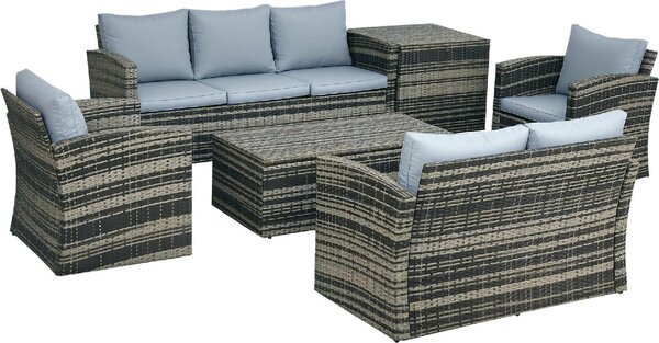 VivaGarden Salotto da Giardino con 2 Tavolini Contenitore 2 Divani e 2 Poltrone in Rattan e Acciaio colore Grigio