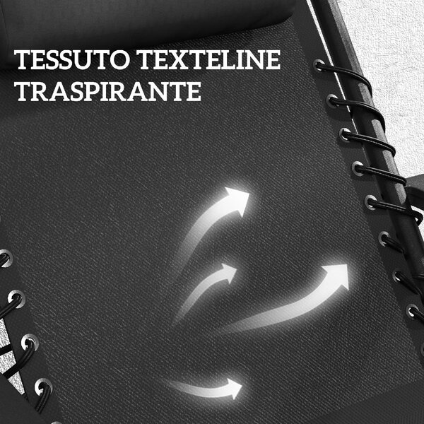 VivaGarden Salotto da Giardino con 2 Sedie Sdraio Pieghevoli con Schienale Regolabile e Tavolino colore Nero