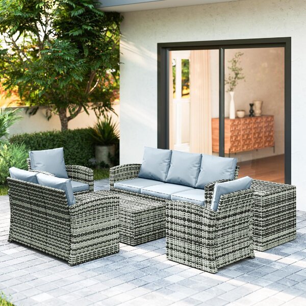VivaGarden Salotto da Giardino con 2 Tavolini Contenitore 2 Divani e 2 Poltrone in Rattan e Acciaio colore Grigio
