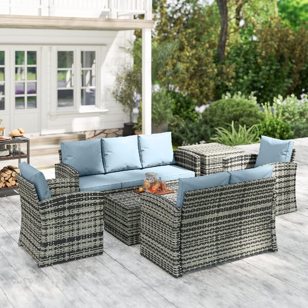 VivaGarden Salotto da Giardino con 2 Tavolini Contenitore 2 Divani e 2 Poltrone in Rattan e Acciaio colore Grigio