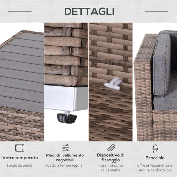 VivaGarden Salotto da Giardino con 6 Poltrone e Tavolino con Cuscini in Rattan colore Grigio