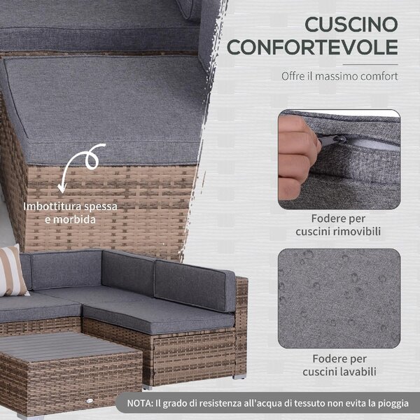 VivaGarden Salotto da Giardino con 6 Poltrone e Tavolino con Cuscini in Rattan colore Grigio