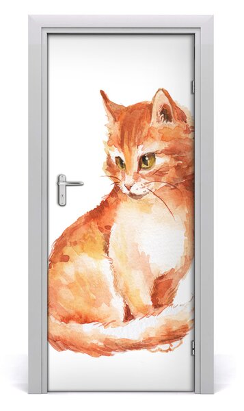 Adesivo per porta interna Gatto rosso 75x205 cm