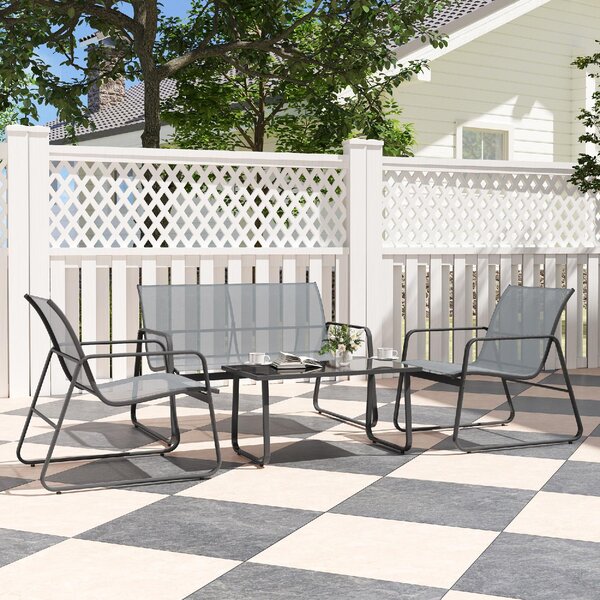 VivaGarden Salotto da Giardino con Divanetto 2 Posti 2 Sedie e Tavolino in Metallo e Texteline colore Grigio Chiaro