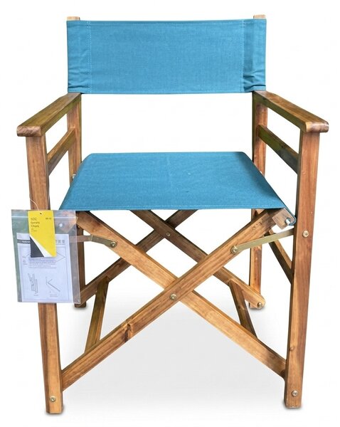 VivaGarden Sedia per Esterni Pieghevole Sedia Regista Set 2 Sedie da Giardino in Legno/Tessuto Dimensioni 46x51,4x86 cm colore Blu Petrolio - Chair