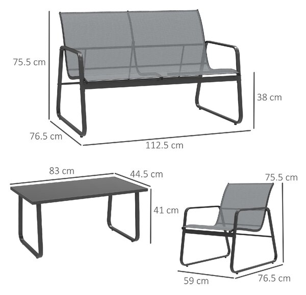 VivaGarden Salotto da Giardino con Divanetto 2 Posti 2 Sedie e Tavolino in Metallo e Texteline colore Grigio Chiaro