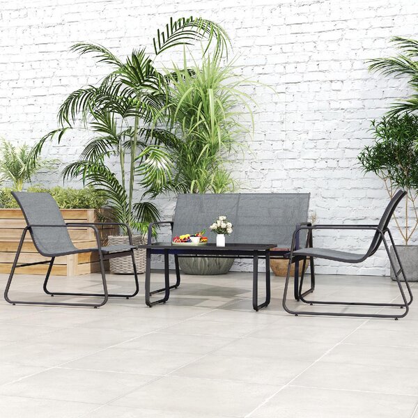 VivaGarden Salotto da Giardino con Divanetto 2 Posti 2 Sedie e Tavolino in Metallo e Texteline colore Grigio Chiaro