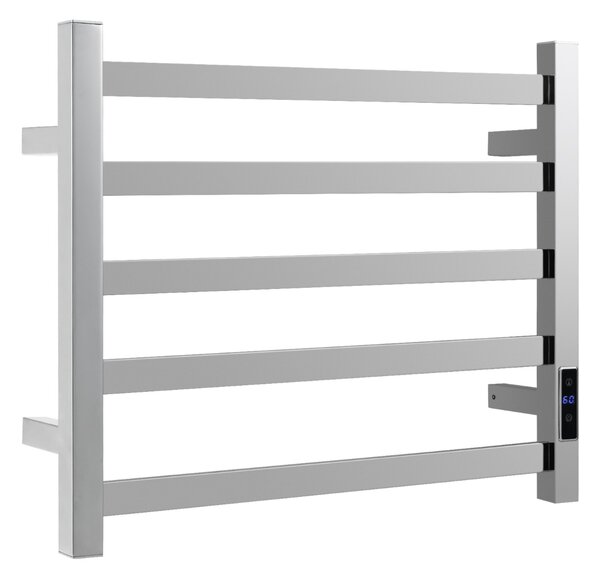 Costway Portasciugamani plug-in a parete con timer controllo di temperatura, Portasciugamani riscaldato a 5 barre Argento