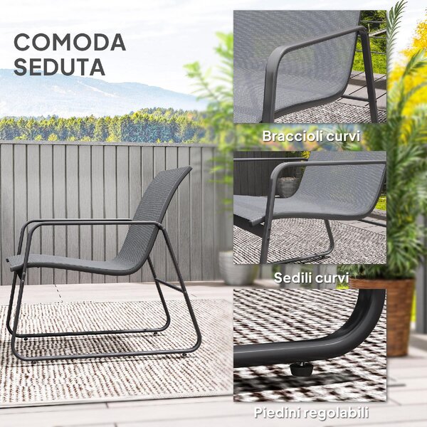 VivaGarden Salotto da Giardino con Divanetto 2 Posti 2 Sedie e Tavolino in Metallo e Texteline colore Grigio Chiaro