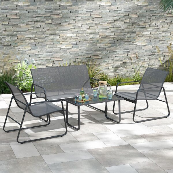 VivaGarden Salotto da Giardino con Divanetto 2 Posti 2 Sedie e Tavolino in Metallo e Texteline colore Grigio Chiaro