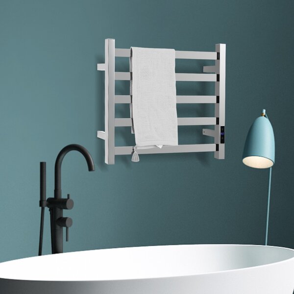 Costway Portasciugamani plug-in a parete con timer controllo di temperatura, Portasciugamani riscaldato a 5 barre Argento
