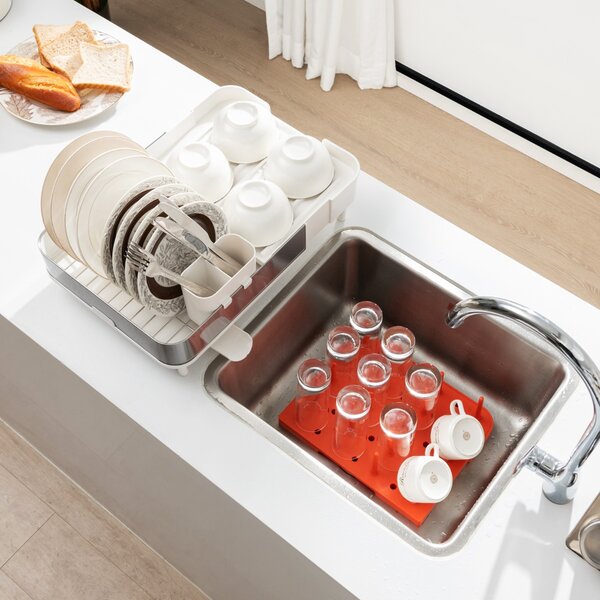 Costway Scolapiatti estensibile con portaposate staccabile griglia in acciaio inox, Gocciolatoio scolapiatti regolabile