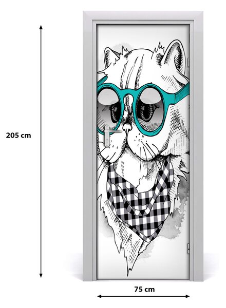 Adesivo per porta Gatto con occhiali 75x205 cm
