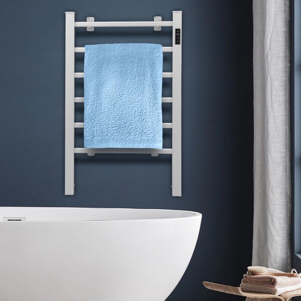 Costway Portasciugamani a 6 barre con display LED controllo di temperatura, Scaldasalviette termoarredo alluminio Argento