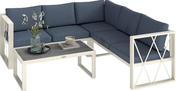 VivaGarden Salotto da Giardino con Divano 2 posti 1 Divano Relax e Tavolino con Cuscini in Acciaio/Textilene colore Grigio