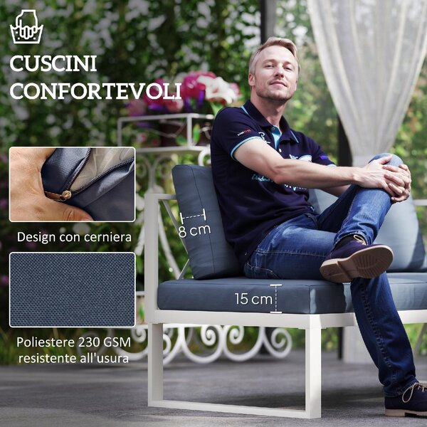 VivaGarden Salotto da Giardino con Divano 2 posti 1 Divano Relax e Tavolino con Cuscini in Acciaio/Textilene colore Grigio
