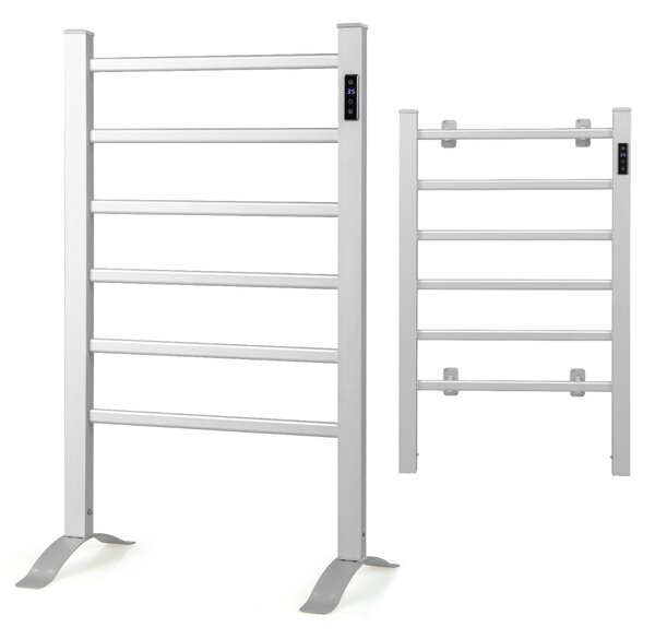 Costway Portasciugamani a 6 barre con display LED controllo di temperatura, Scaldasalviette termoarredo alluminio Argento