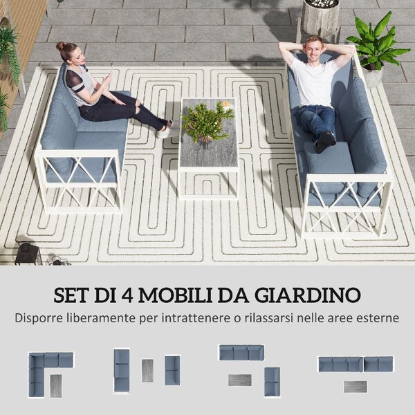 VivaGarden Salotto da Giardino con Divano 2 posti 1 Divano Relax e Tavolino con Cuscini in Acciaio/Textilene colore Grigio