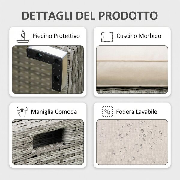 VivaGarden Salotto da Giardino con Divano 2 Posti 2 Poltrone 2 Pouf e Tavolino con Cuscini in Rattan PE colore Beige