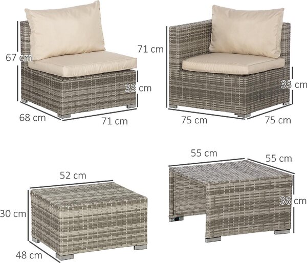 VivaGarden Salotto da Giardino con Divano 2 Posti 2 Poltrone 2 Pouf e Tavolino con Cuscini in Rattan PE colore Beige