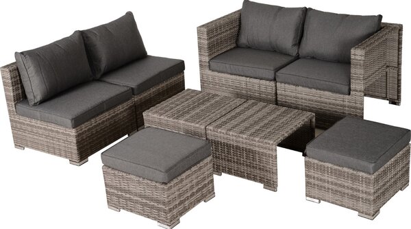 VivaGarden Salotto da Giardino con Divano 2 Posti 2 Poltrone 2 Pouf e Tavolino con Cuscini in Rattan PE colore Grigio