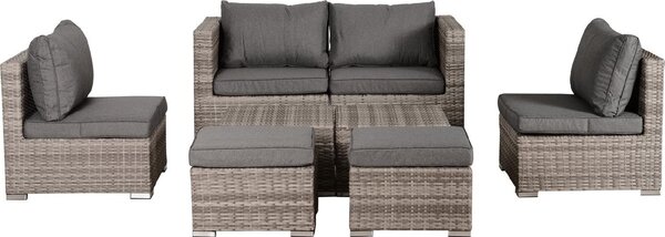VivaGarden Salotto da Giardino con Divano 2 Posti 2 Poltrone 2 Pouf e Tavolino con Cuscini in Rattan PE colore Grigio