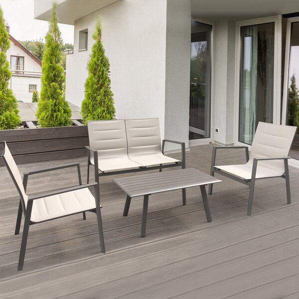 VivaGarden Salotto da Giardino con Divano 2 Posti 2 Poltrone e Tavolino colore Taupe - Nuova