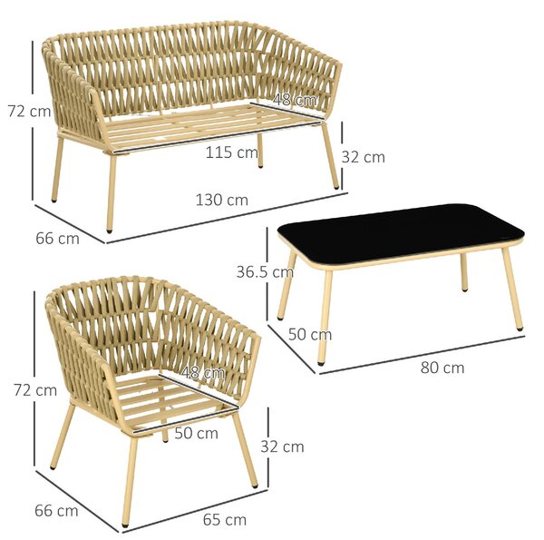 VivaGarden Salotto da Giardino con Divano 2 Posti 2 Poltrone e Tavolino con Cuscini in Acciaio colore Beige