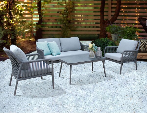 VivaGarden Salotto da Giardino con Divano 2 Posti 2 Poltrone e Tavolino con Cuscini colore Antracite - Moscow