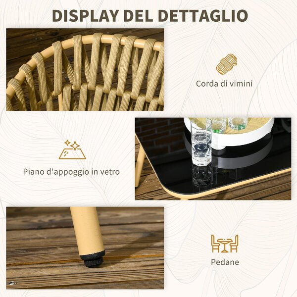 VivaGarden Salotto da Giardino con Divano 2 Posti 2 Poltrone e Tavolino con Cuscini in Acciaio colore Beige