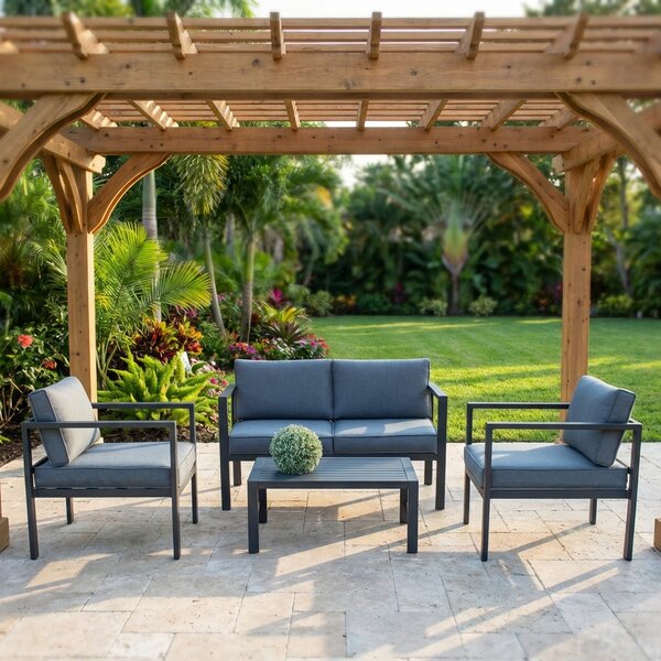 VivaGarden Salotto da Giardino con Divano 2 Posti 2 Poltrone e Tavolino con Cuscini colore Antracite - Luton 2