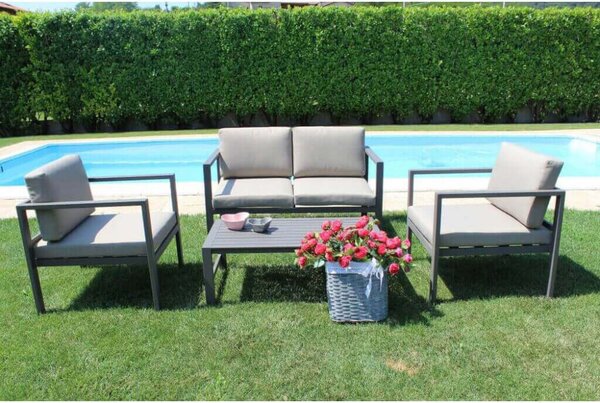 VivaGarden Salotto da Giardino con Divano 2 Posti 2 Poltrone e Tavolino con Cuscini colore Taupe - Luton 2