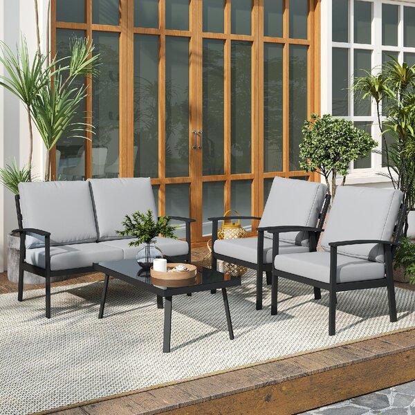 VivaGarden Salotto da Giardino con Divano 2 Posti 2 Poltrone e Tavolino con Cuscini in Alluminio e Fibra colore Grigio Carbone