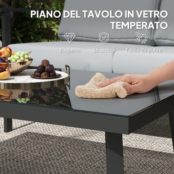 VivaGarden Salotto da Giardino con Divano 2 Posti 2 Poltrone e Tavolino con Cuscini in Alluminio e Fibra colore Grigio Carbone
