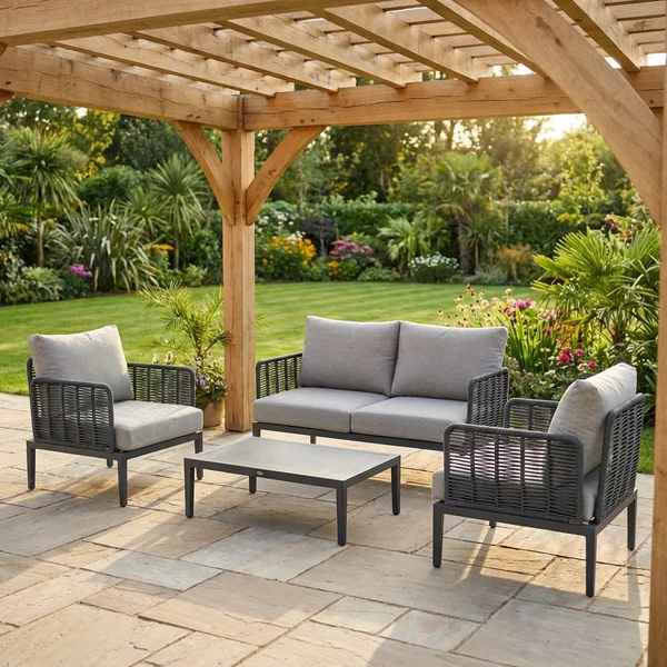 VivaGarden Salotto da Giardino con Divano 2 Posti 2 Poltrone e Tavolino con Cuscini in Alluminio colore Antracite