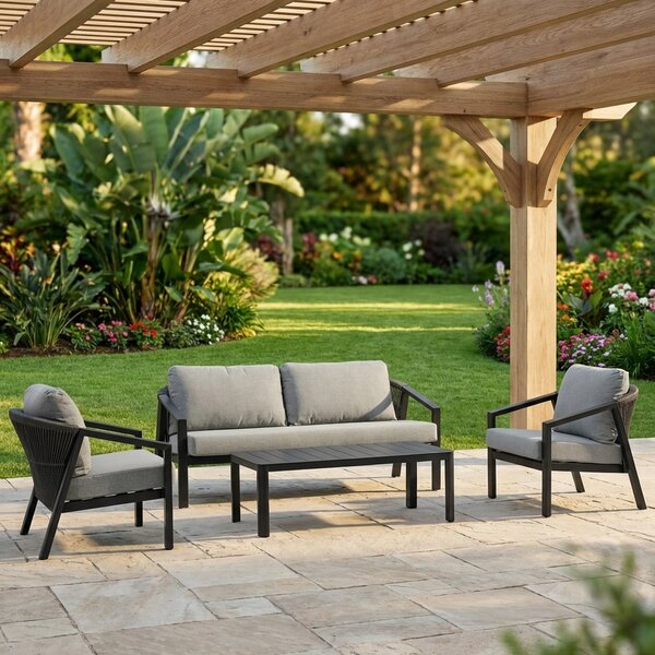 VivaGarden Salotto da Giardino con Divano 2 Posti 2 Poltrone e Tavolino con Cuscini in Alluminio colore Antracite