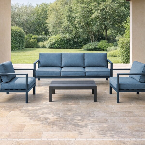 VivaGarden Salotto da Giardino con Divano 2 Posti 2 Poltrone e Tavolino con Cuscini in Alluminio colore Antracite - Luton