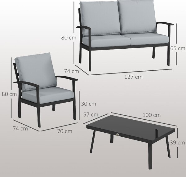 VivaGarden Salotto da Giardino con Divano 2 Posti 2 Poltrone e Tavolino con Cuscini in Alluminio e Fibra colore Grigio Carbone