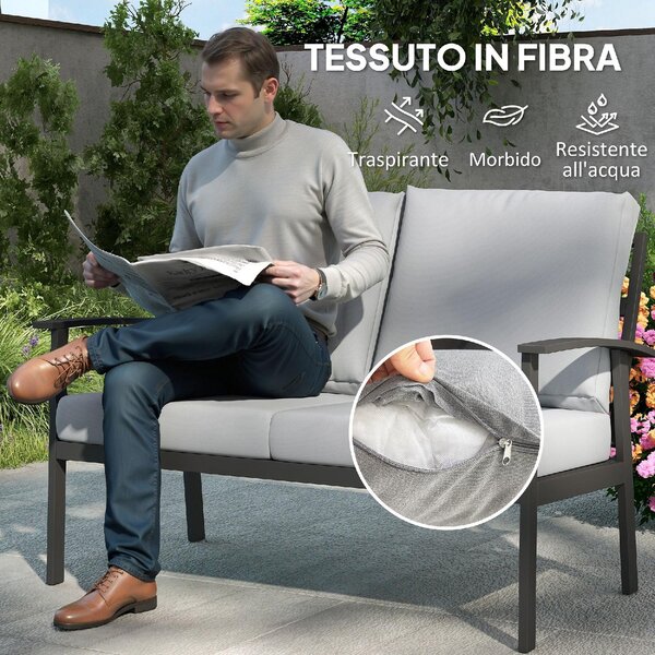 VivaGarden Salotto da Giardino con Divano 2 Posti 2 Poltrone e Tavolino con Cuscini in Alluminio e Fibra colore Grigio Carbone
