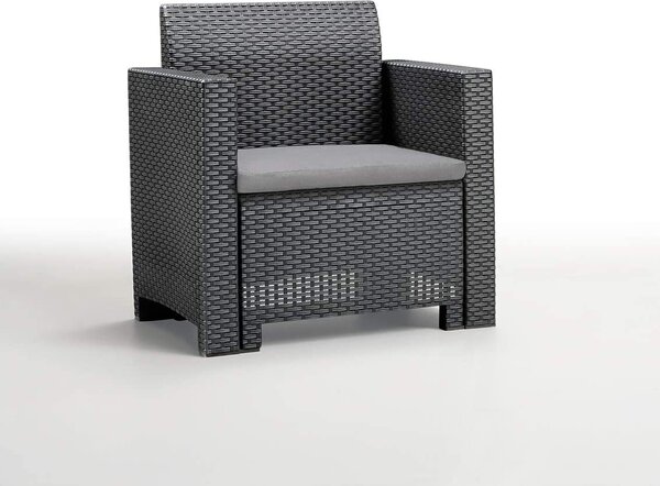 BICA Salotto da Giardino con Divano 2 Posti 2 Poltrone e Tavolino con Cuscini in Rattan PE colore Antracite - Nebraska 2