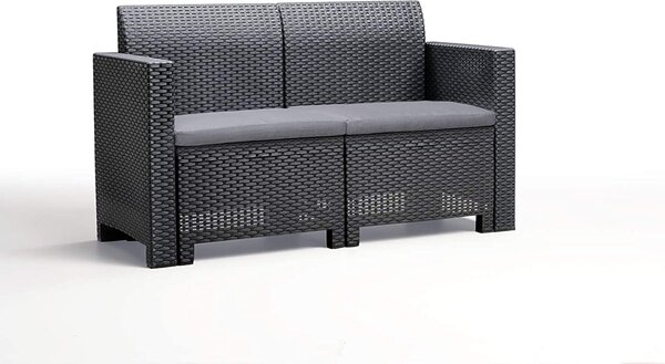 BICA Salotto da Giardino con Divano 2 Posti 2 Poltrone e Tavolino con Cuscini in Rattan PE colore Antracite - Nebraska 2