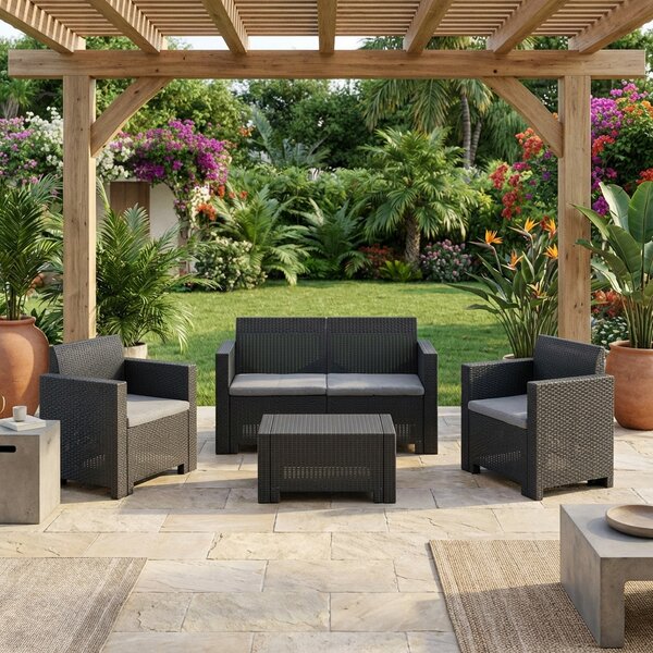 BICA Salotto da Giardino con Divano 2 Posti 2 Poltrone e Tavolino con Cuscini in Rattan PE colore Antracite - Nebraska 2