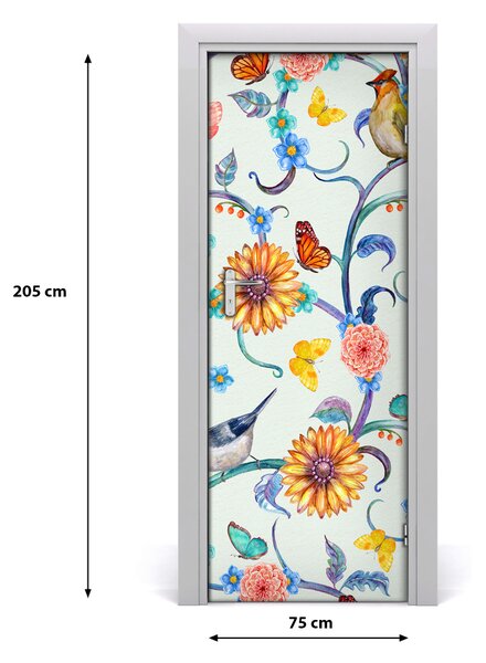 Adesivo per porta Fiori farfalle 75x205 cm